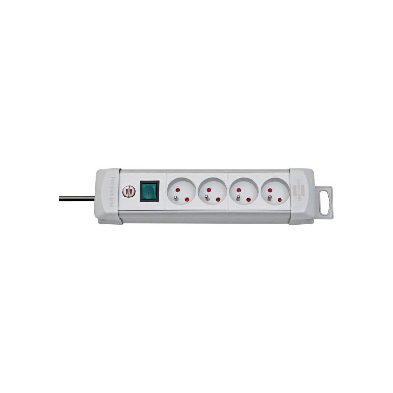 Rallonge multiprise 4 prises de courant 2P+T 16A 230V avec parafoudre blanc  et gris (