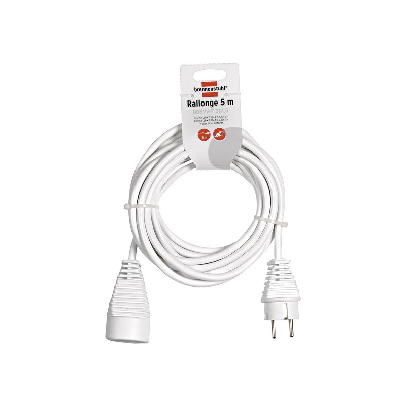 Câble Type H05VV-F 3G1.0mm² Couleur blanche Rallonge de 3 Mètres Jusqu'à 2300W Aigostar Protection Enfant Prise 16A / 250V 