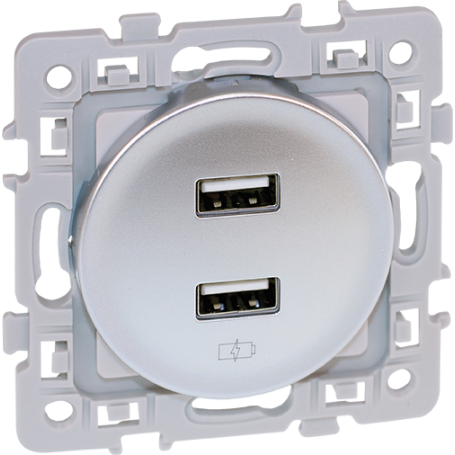 SQUARE chargeur dble USB 5V SILVER - 60429 - EUROHM | GENMA