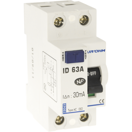 Interrupteur différentiel 63A 1P+N 30mA connexion haut/bas Classe AC - 23063 - EUROHM | GENMA