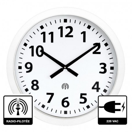 Horloge Ø 600 mm - Radio-pilotée - ABS blanc - Verre minéral - Sur