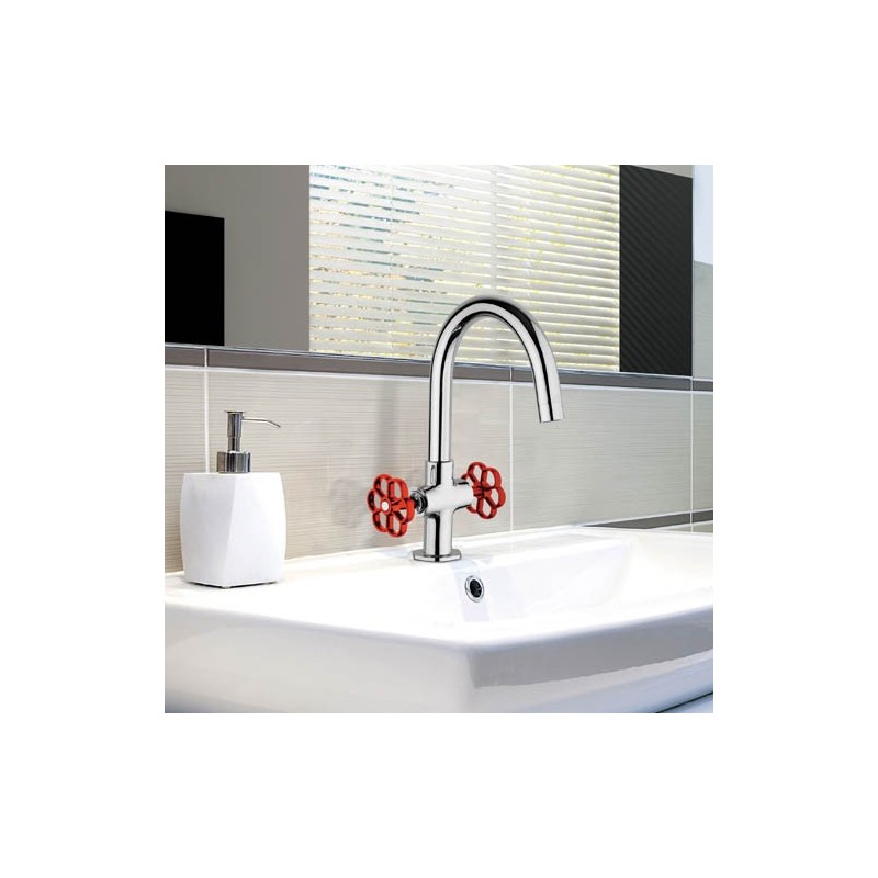 Mélangeur lavabo monotrou INDUSS poignees rouges - GMCR211RO - PAIN...