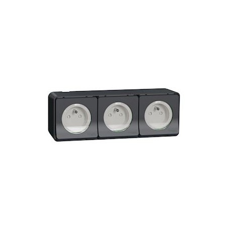 Mureva Styl - Triple PC 2P+T horiz. precablee - saillie - IP55 - IK08 - gris - MUR36037 - Schneider Electric | GENMA