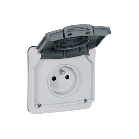 Prise de courant etanche 2P+T avec volet Plexo IP66 composable 16A 250V - gris - 090486 - Legrand | GENMA