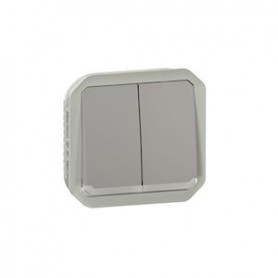 Commande double interrupteur ou poussoir lumineux Plexo composable gris - 069526L - Legrand | GENMA