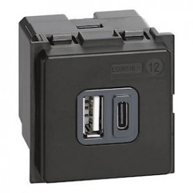 Chargeur USB Type-A + Type-C 3A 15W Living Now - 2 modules - BTK4287C2 - Bticino Cofrel | GENMA