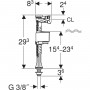 Robinet flotteur Geberit type 323 alimentation par le bas, 3/8", mamelon en laiton