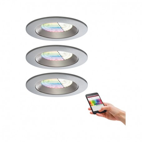 Kit d'encastrés LED Smart Zigbee Lens 3x4,8 W IP44 RGBW Chrome mat