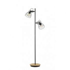 Die lampadaire E27 2x max.40W noir mat, bois nature