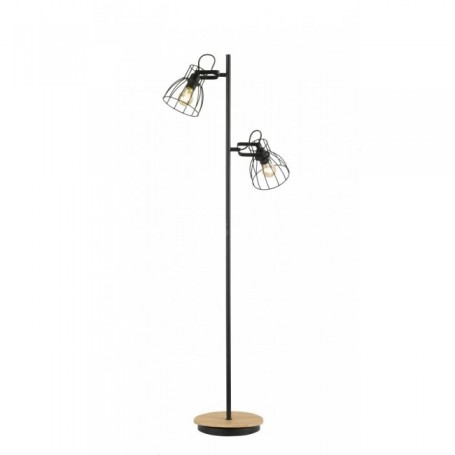 Die lampadaire E27 2x max.40W noir mat, bois nature